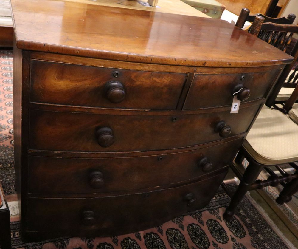 A Victorian mahogany bow front chest, width 104cm, depth 51cm, height 90cm
